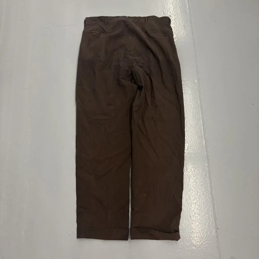 Vintage 50s Brown Striped Drop Loop Trousers 29x31